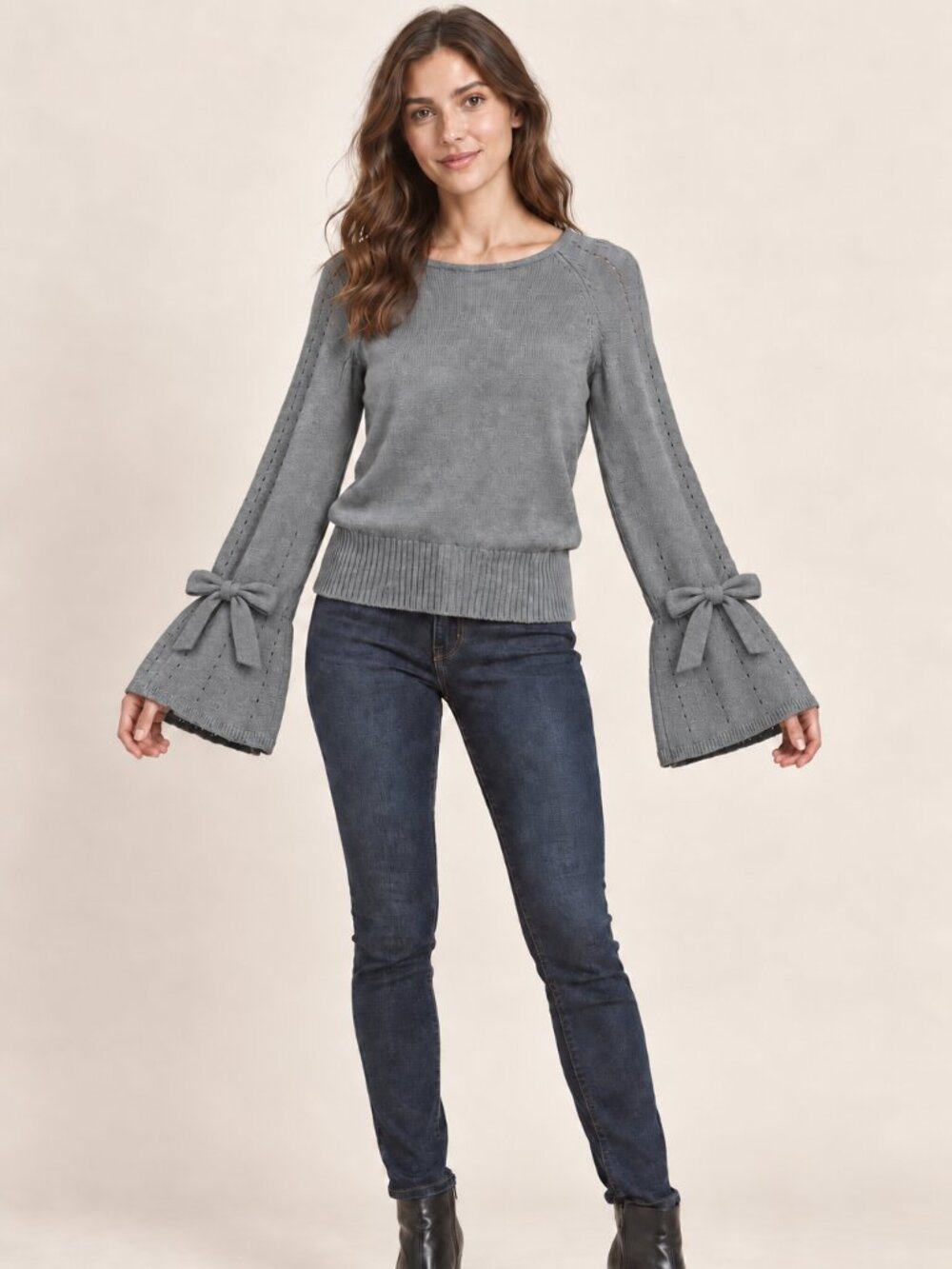 Sundance‎ Womens Sweater Aryka Tie Sleeve Cotton Wool Blend Supima Boho Size S